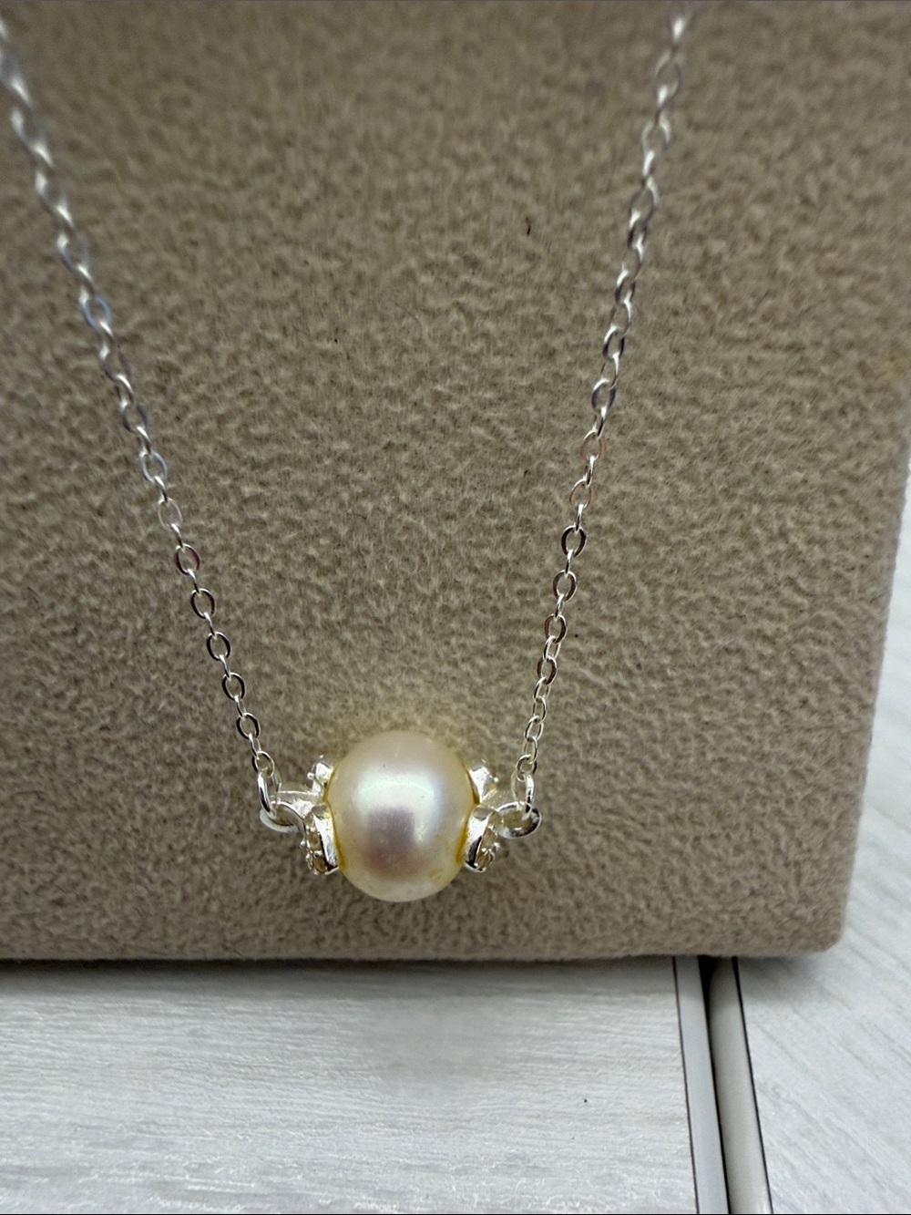 Cream Pearl Pendant Necklace with Sterling Silver Chain